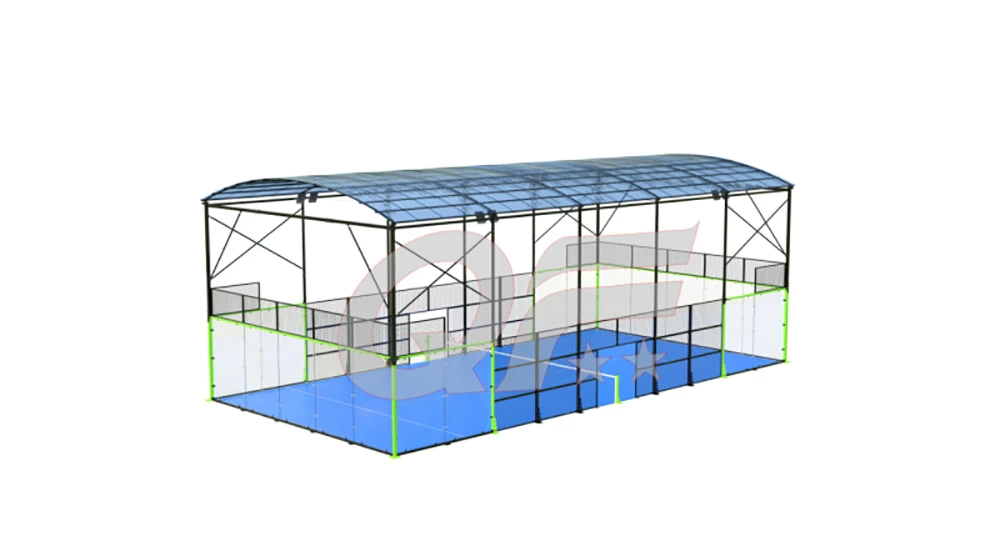 3d design rendering of integrated padel court cover system with steel frame canopy
