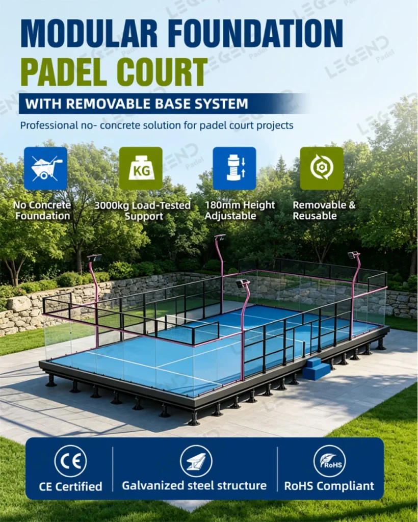 qifan padel court with modular foundation and removable base system