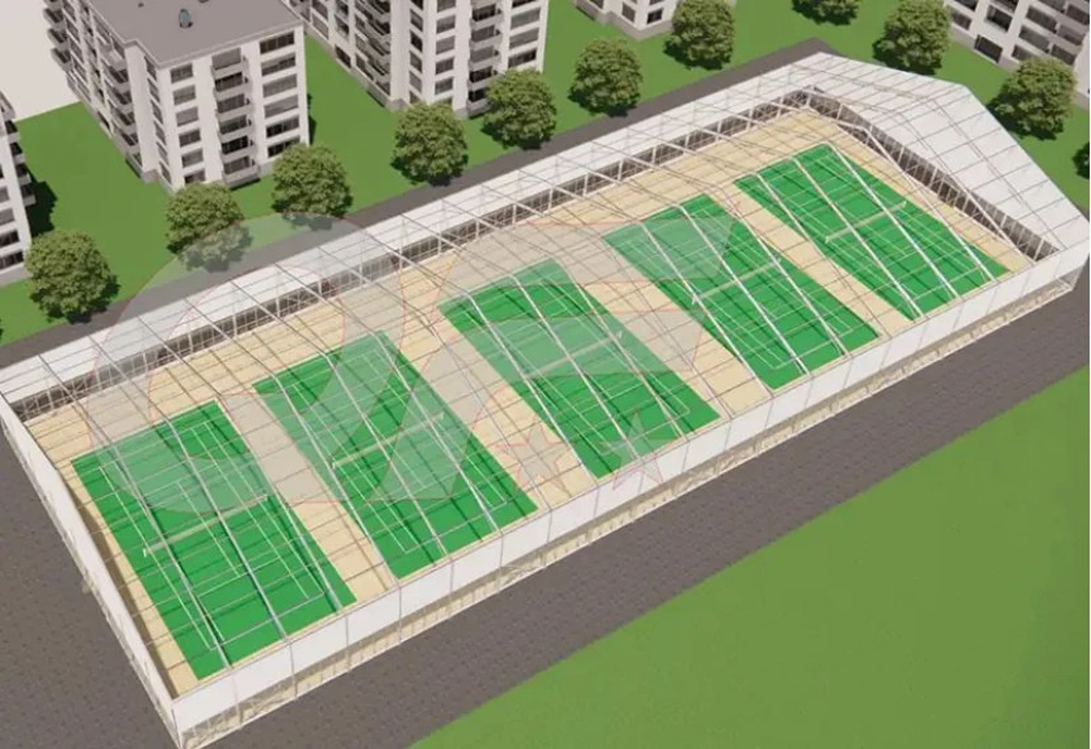multi court tent facility with membrane roof
