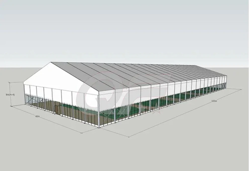 padel court tent with aluminum frame and glass walls