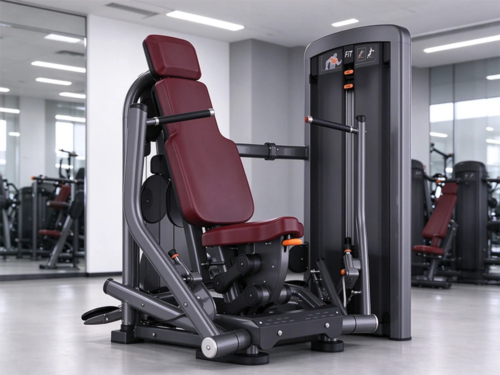 Side view of the QF-G801 chest press seat and pressing arms