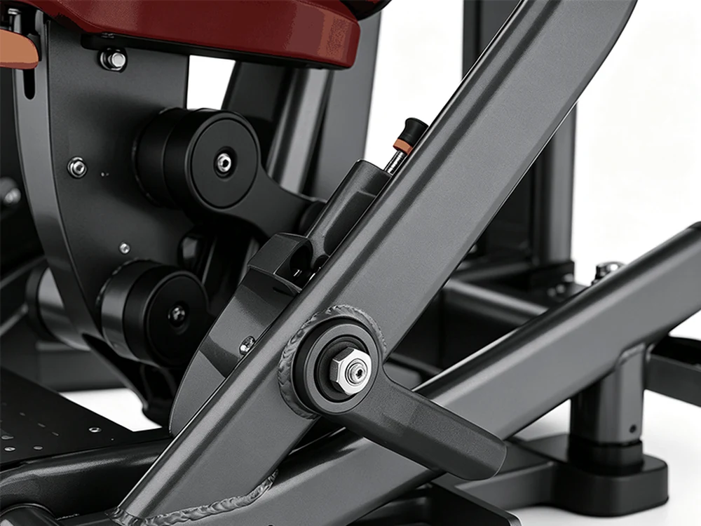 Pressing arm pivot and weight stack pulley on the QF-G801